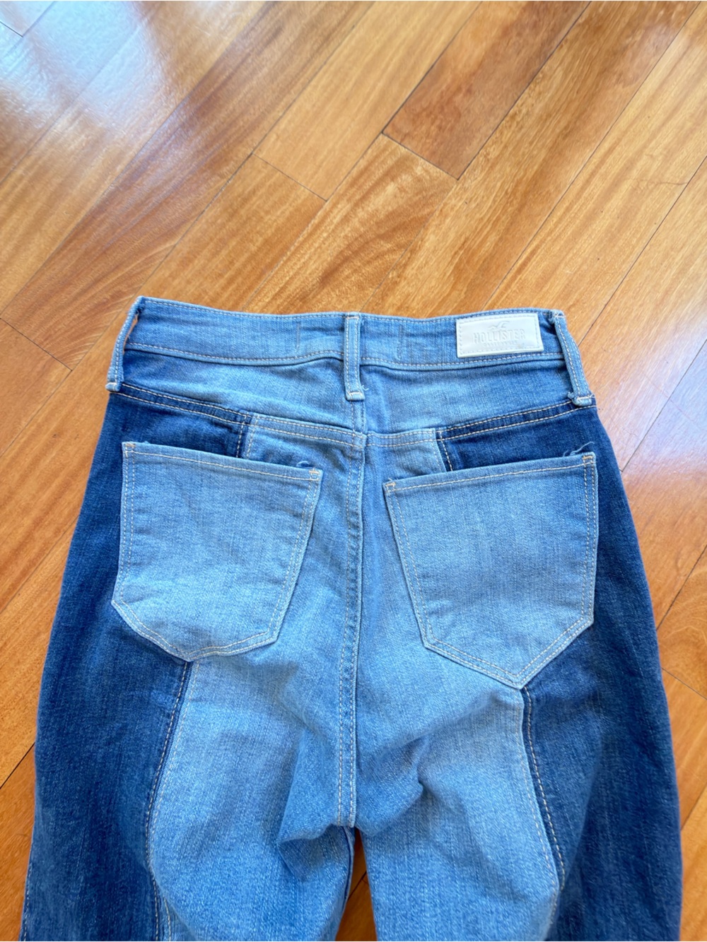 Hollister Two Tone Flare Bell Bottom Jeans Light & Dark Wash - Picture 7 of 7
